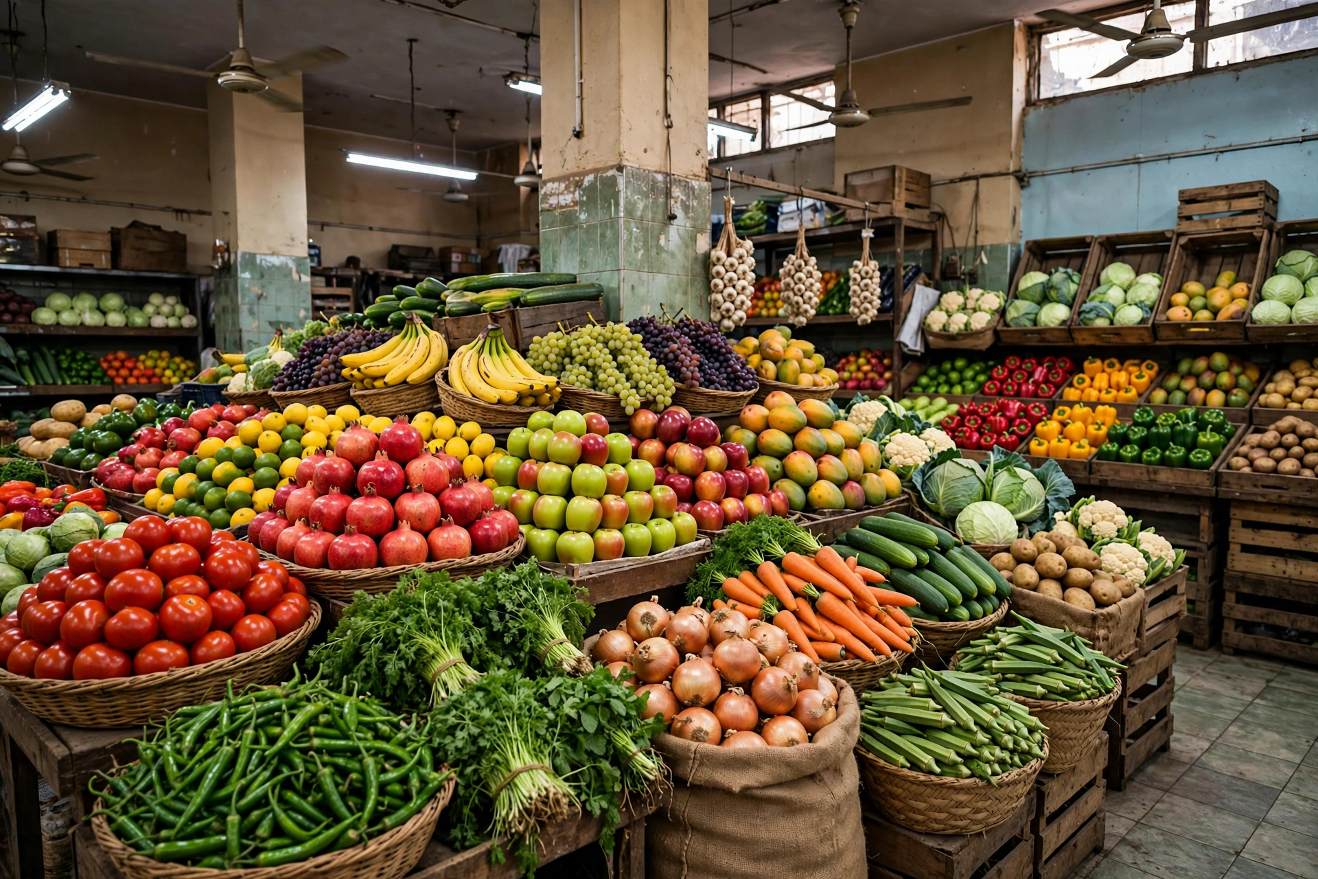 Grocery store fresh vegetable section in Pakistan