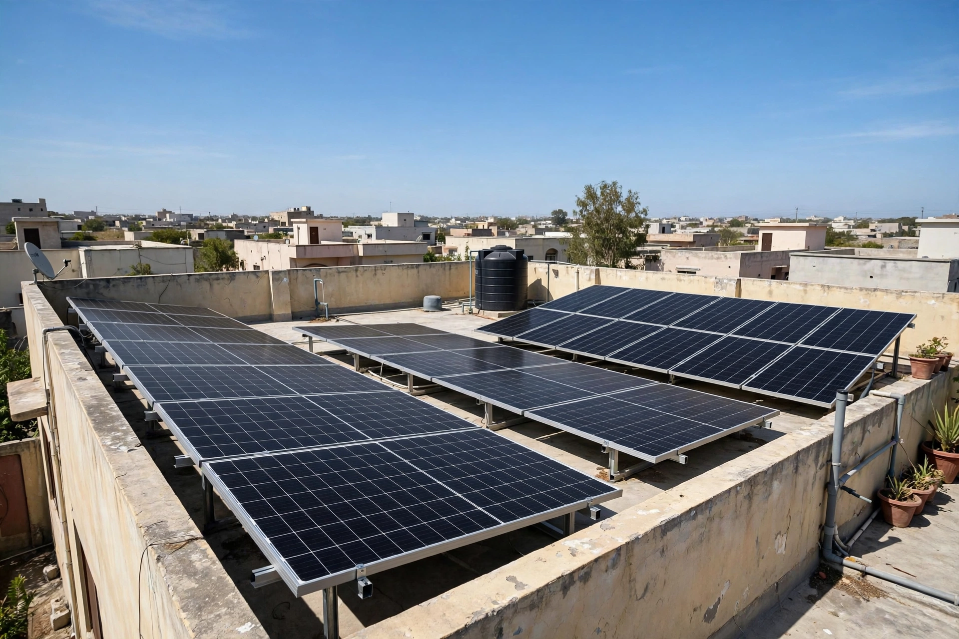 Solar panels on a house rooftop in Pakistan