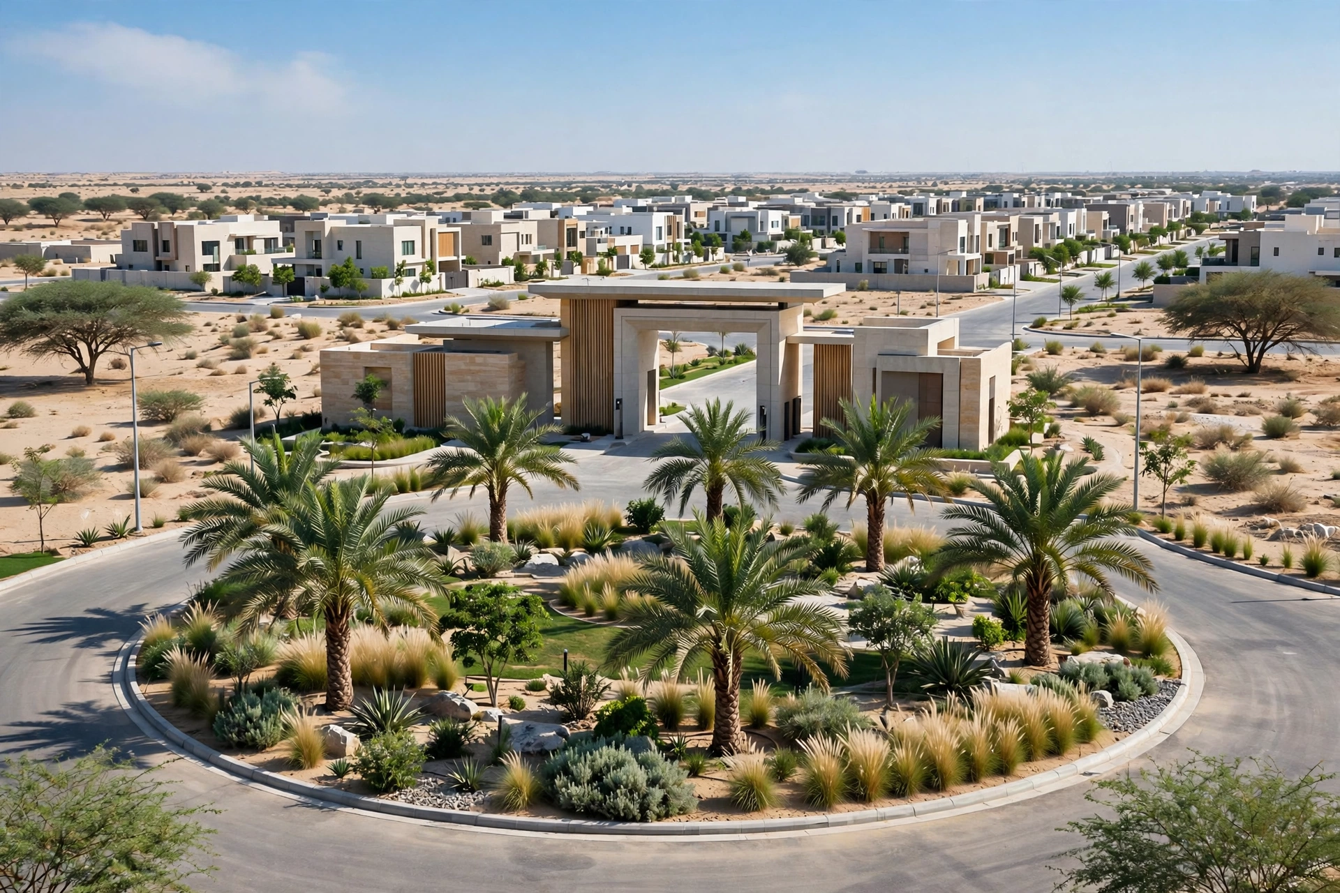 Modern entrance gate of a new housing development