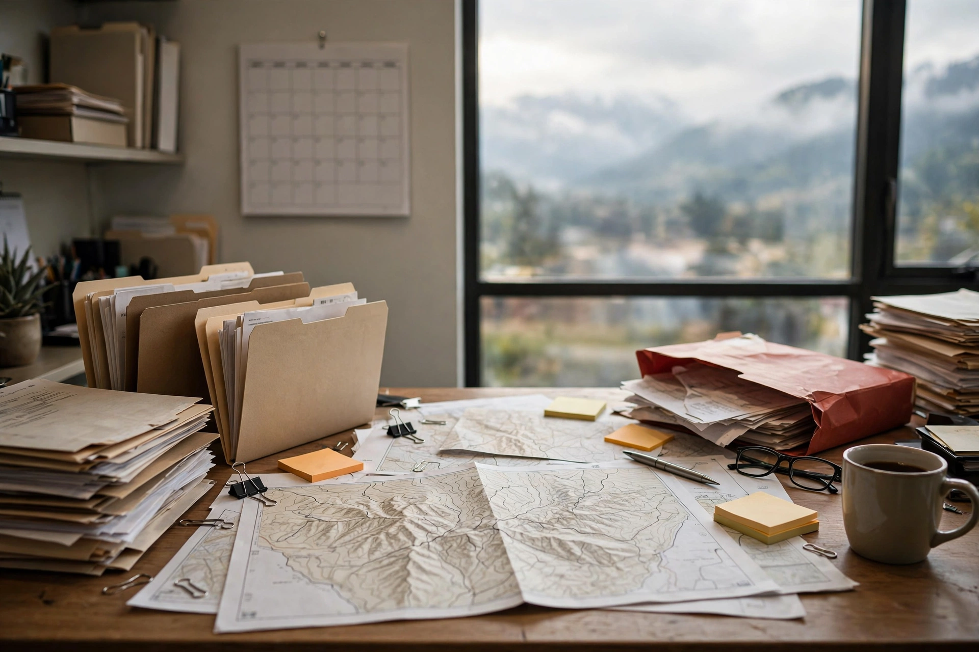 Real estate office with calendar and property files