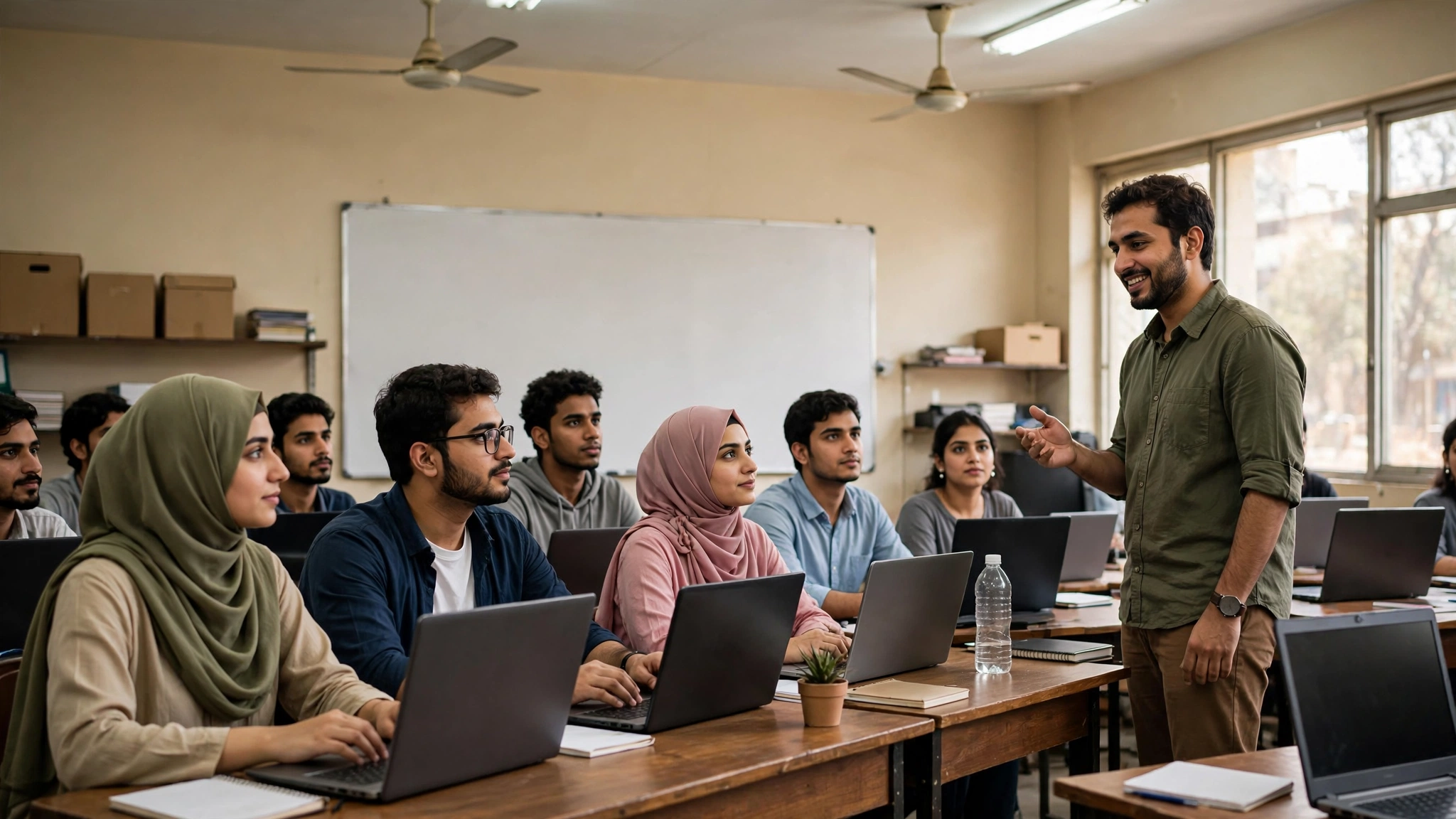 Students learning AI in a computer training institute