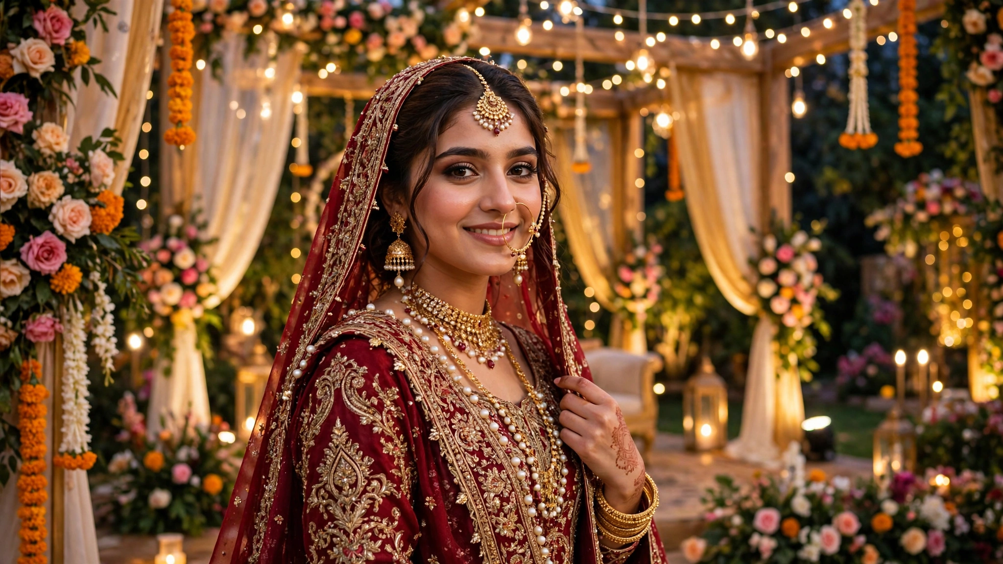Pakistani bride at a decorated wedding venue