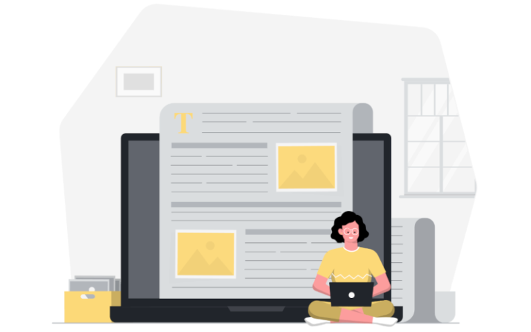 SEO content writing — laptop with written content illustration